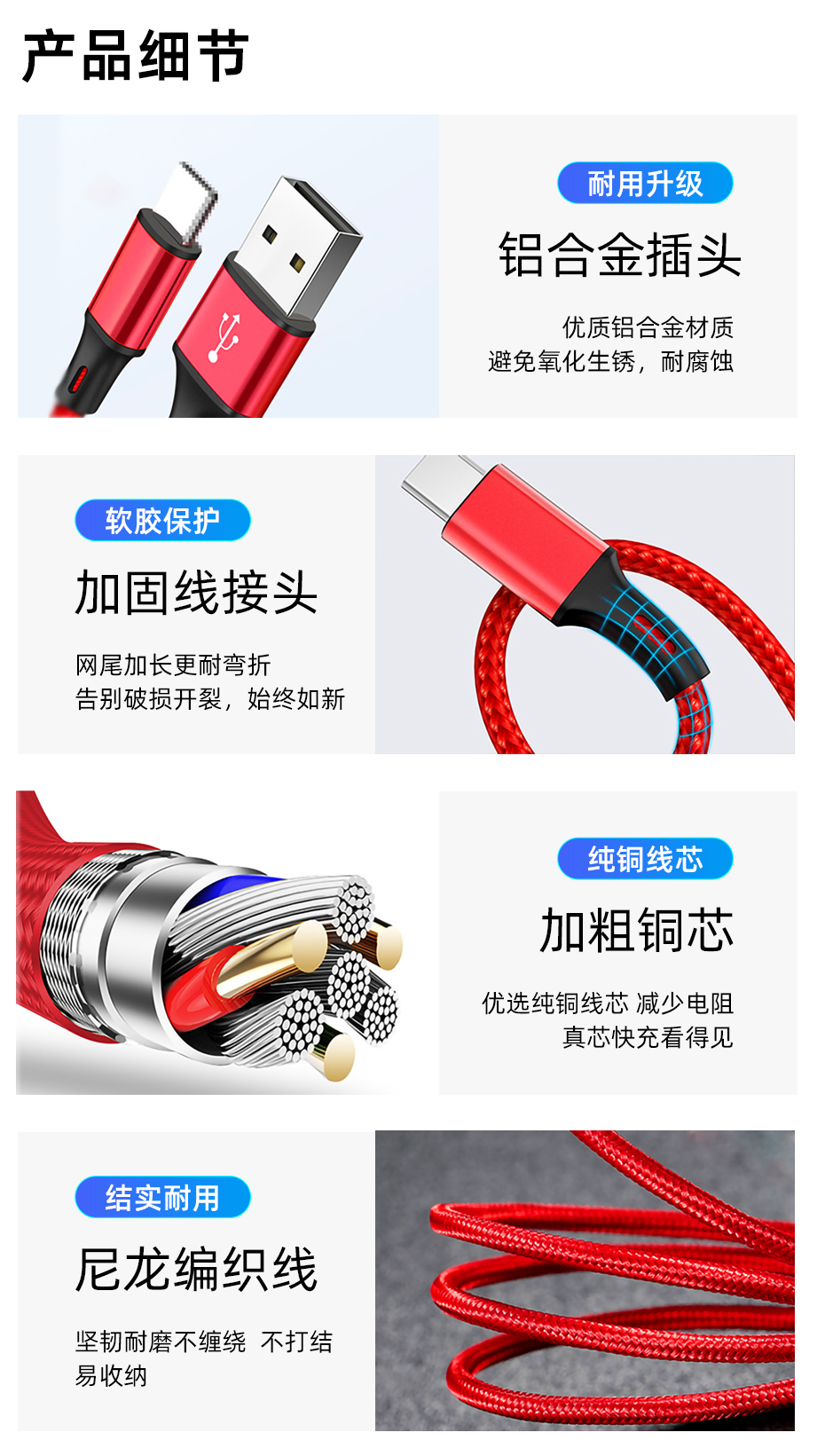 尼龍編織一拖三數(shù)據(jù)線細節(jié)