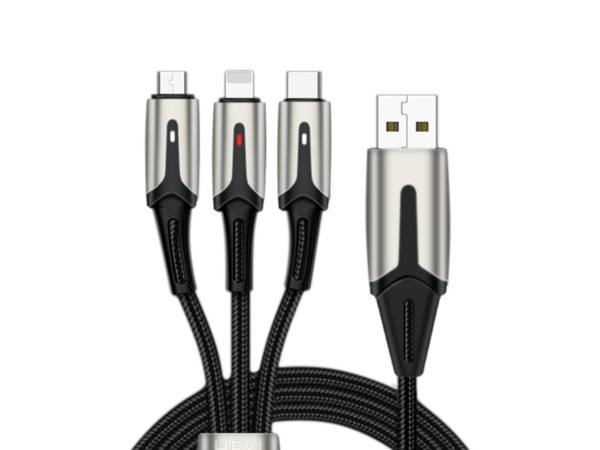 5A尼龍編織一拖三數據線，聯鑫德誠數據線廠家